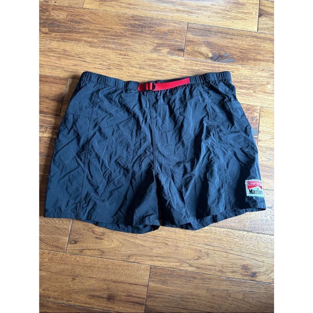 Marlboro Black Swim/Board Shorts with Red Webbing Belt